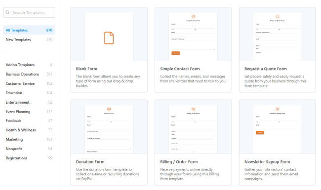 WPforms şablonları WPforms templates