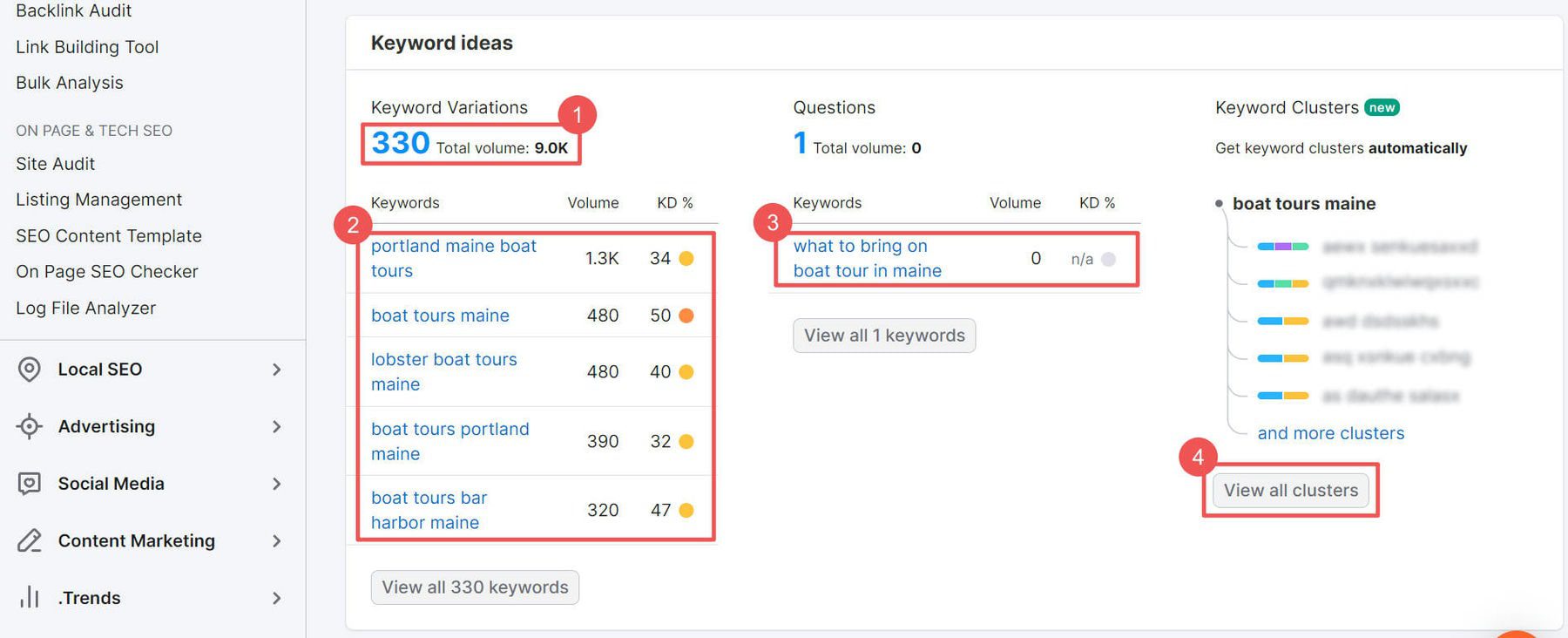 Semrush 关键字研究 - 步骤 9-12
