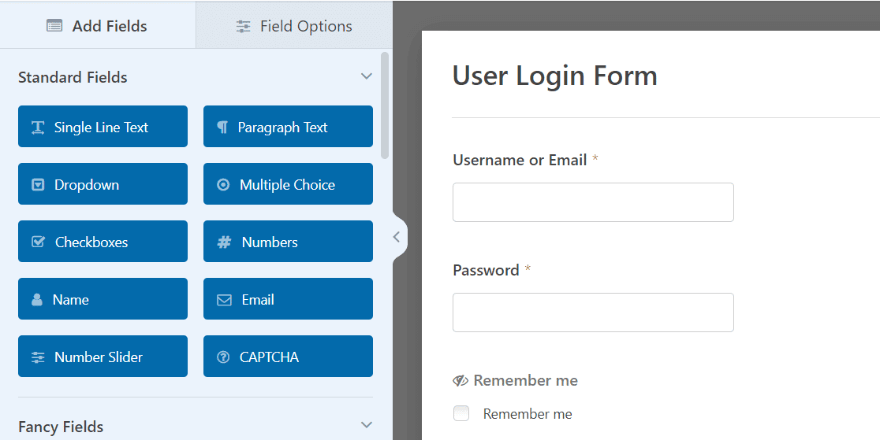 แบบฟอร์มเข้าสู่ระบบผู้ใช้ WPForms