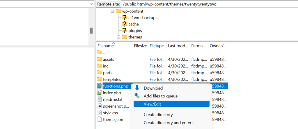 Modifier le fichier function.php Edit functions.php file