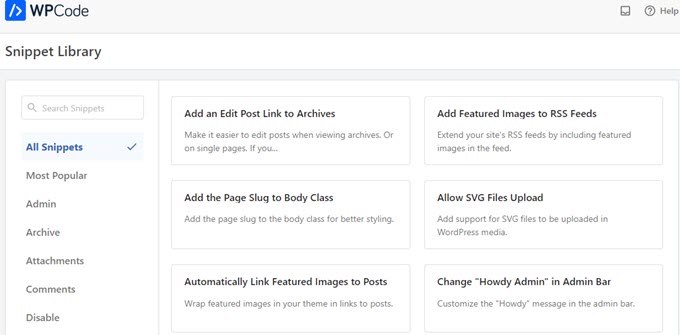 bibliothèque de code wp wpcode library