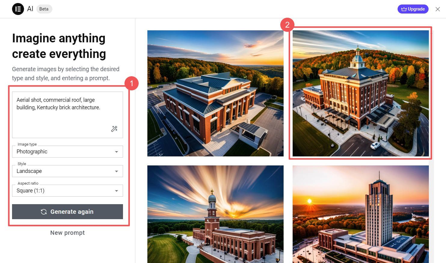 Capture d'écran du générateur d'images Elementor AI
