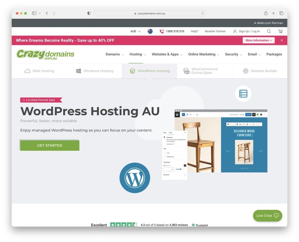 โดเมนบ้า โฮสติ้ง WordPress ในออสเตรเลีย
