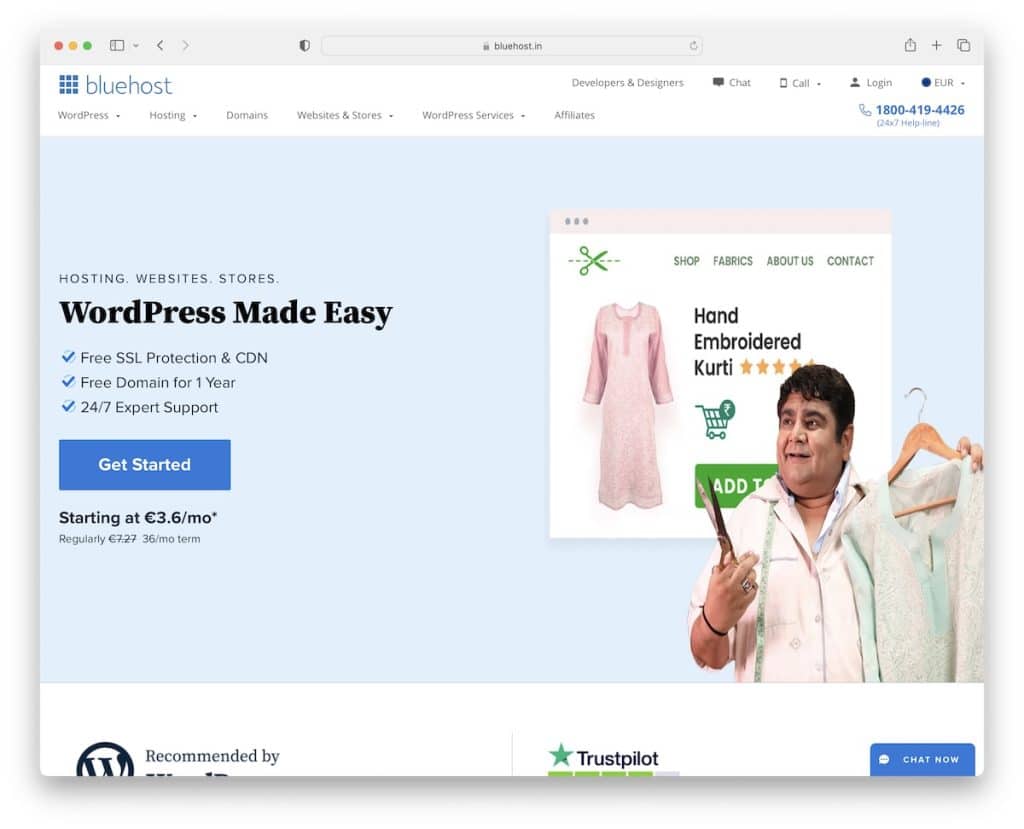 hosting wordpress bluehost di India