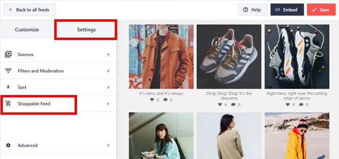 Cliquez sur l'onglet Flux Shoppable dans la colonne de gauche Click on the Shoppable feed tab in the left column