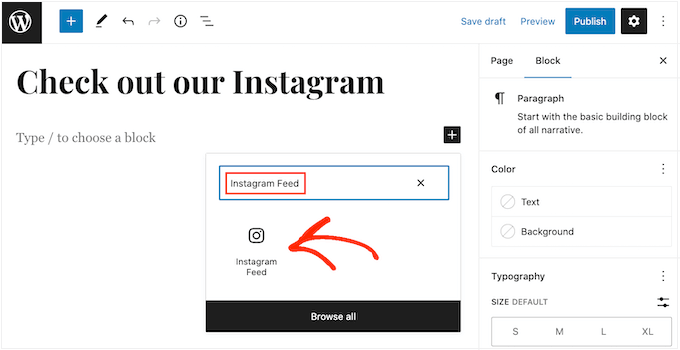 Le bloc WordPress du flux Instagram The Instagram Feed WordPress block
