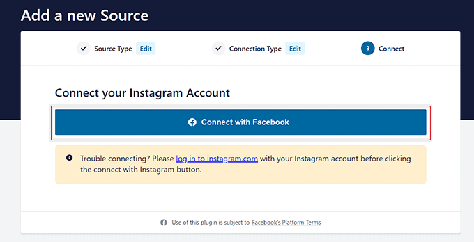 Cliquez sur le bouton Se connecter avec Facebook Click the Connect with Facebook button