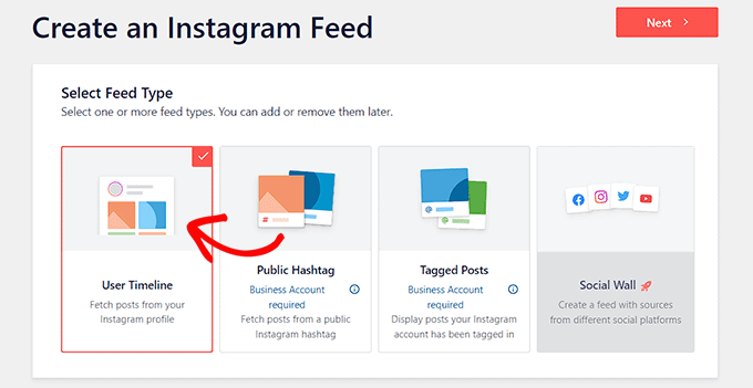 Choisissez l’option Flux de chronologie utilisateur Choose the User timeline feed option
