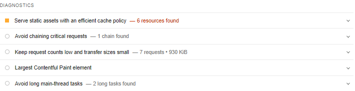 Abschnitt „Diagnose“ nach der Aktivierung der LazyLoad CSS-Hintergrundbilder