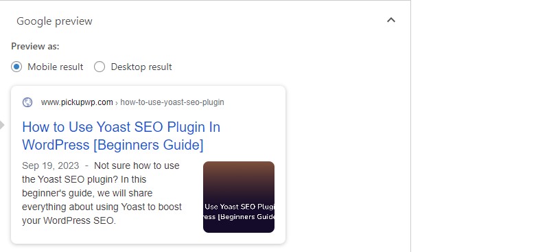 Yoast SEO Google 미리보기