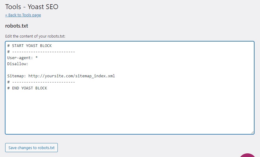 대시보드에서 Robots.txt 파일 편집