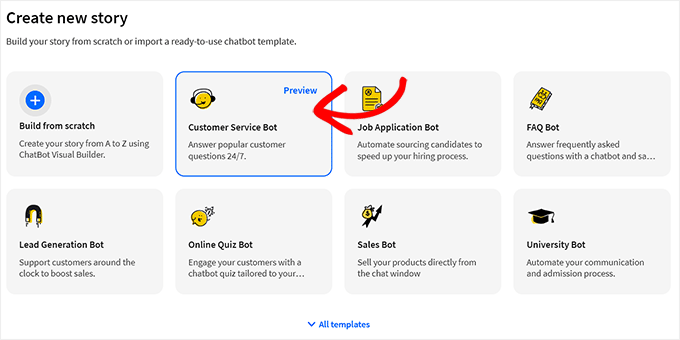 選擇客戶服務機器人模板 Choose the customer service bot template