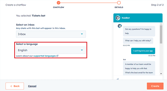 選擇聊天機器人語言 Choose chatbot language