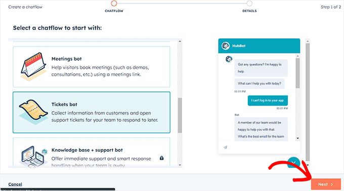 點擊 HubSpot 網站上的“下一步” Click Next on the HubSpot website