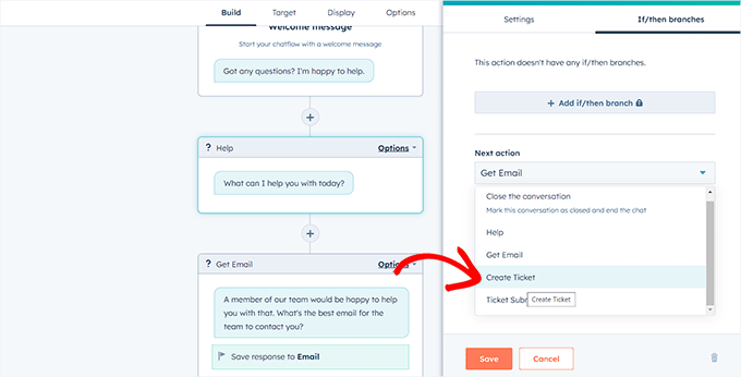選擇客戶回應的操作 Choose an action for customer response
