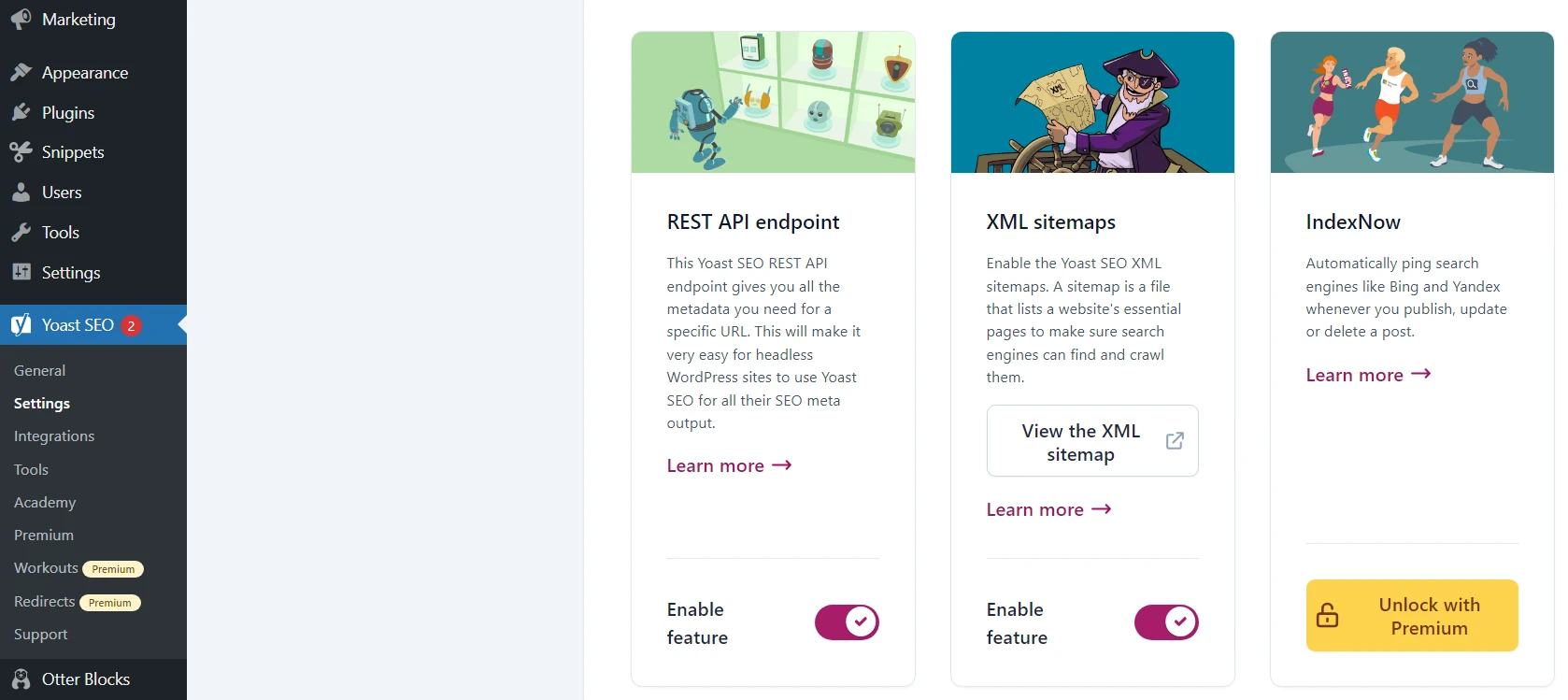 Yoast の XML サイトマップ ジェネレーター。