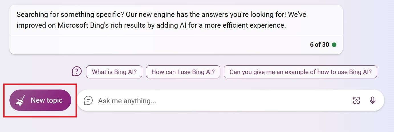 Bing Chat 새 주제
