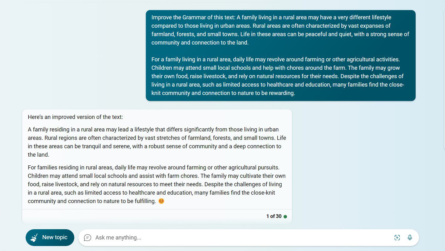 Bing AI, 텍스트 문법 개선