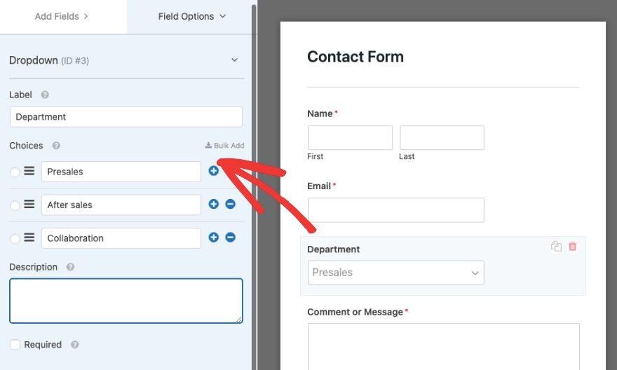 Dropdown-Feld in WPForms