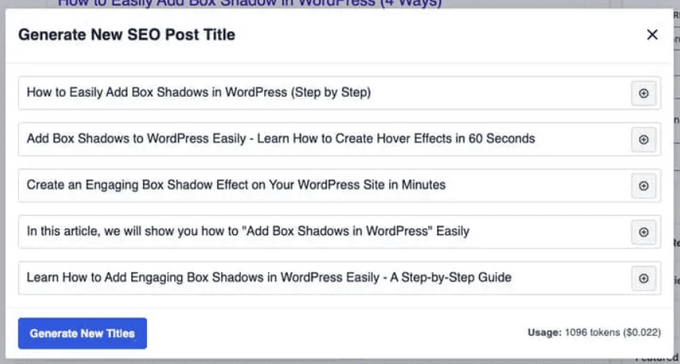 ชื่อ SEO ที่สร้างโดย AI จากการบูรณาการ AIOSEO ChatGPT AI-generated SEO titles from AIOSEO ChatGPT integration