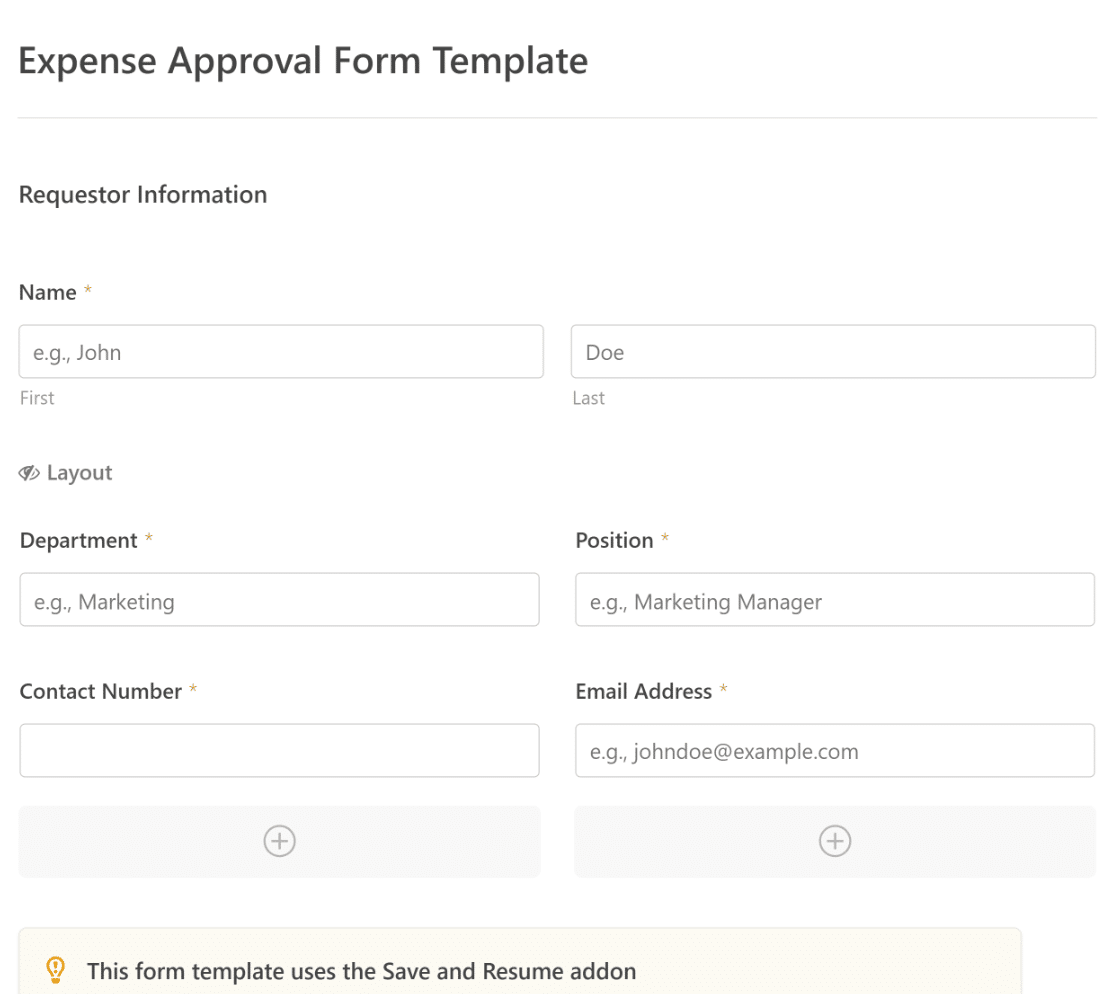 Preview of expense approval form template