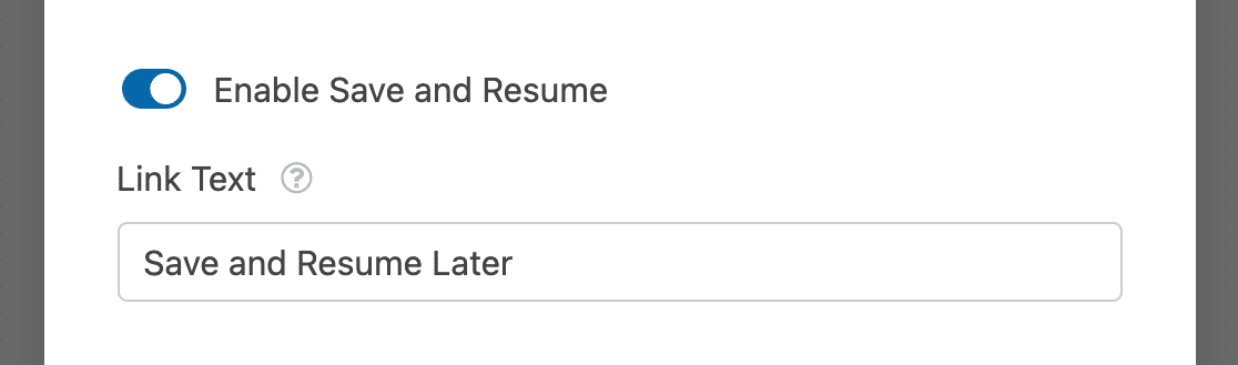 Save and resume link text