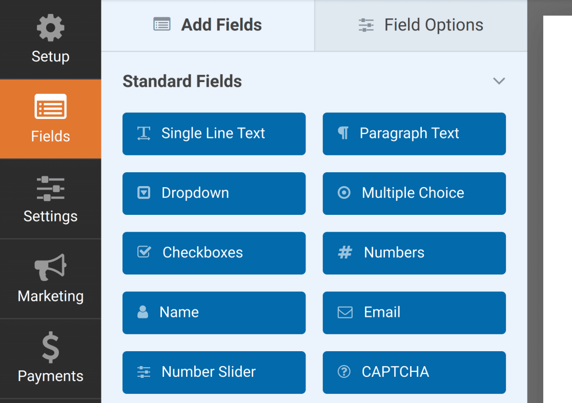 Fields screen WPForms