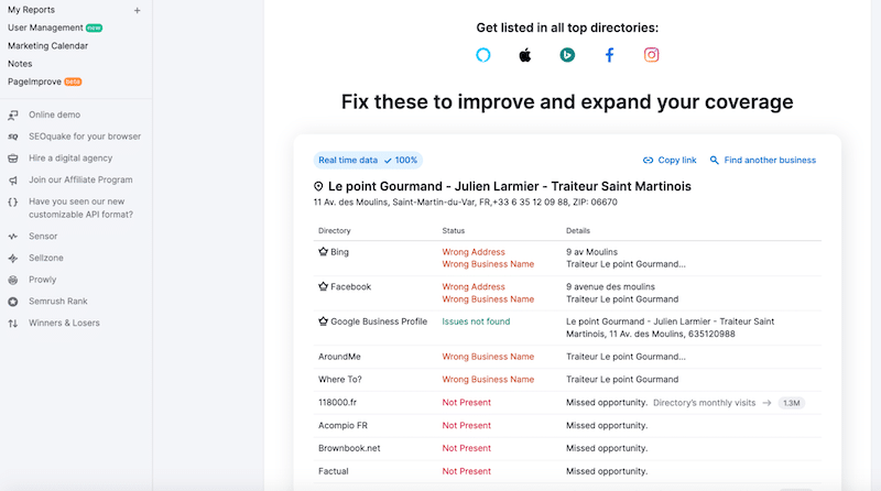找出小型企業的目標目錄 - 來源:SEMrush