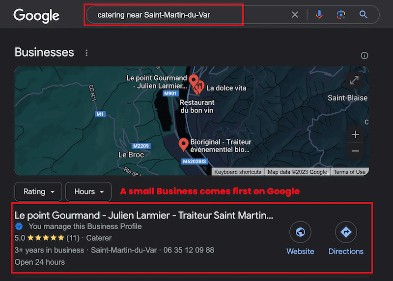 排名靠前的小型企業 - 來源:GoogleMyBusiness