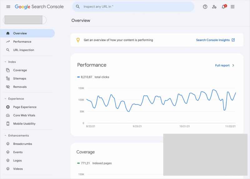 Google Search Console 概述 - 資料來源:Google Search Console