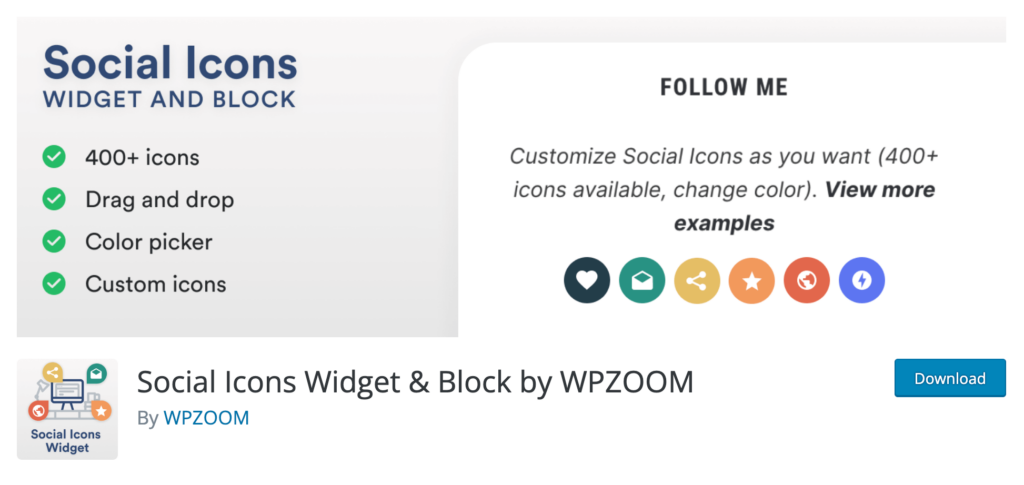 Виджет и блок социальных иконок от WPZOOM
