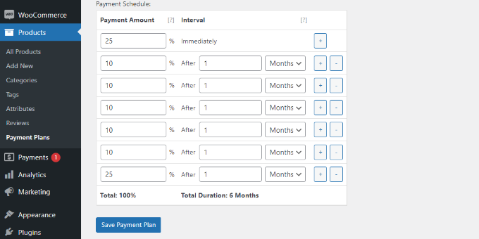 建立自訂付款計劃 Create custom payment plan