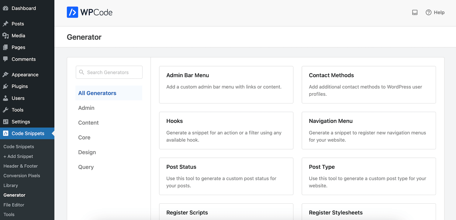 Benutzerdefinierte WPCode-Snippet-Generatoren