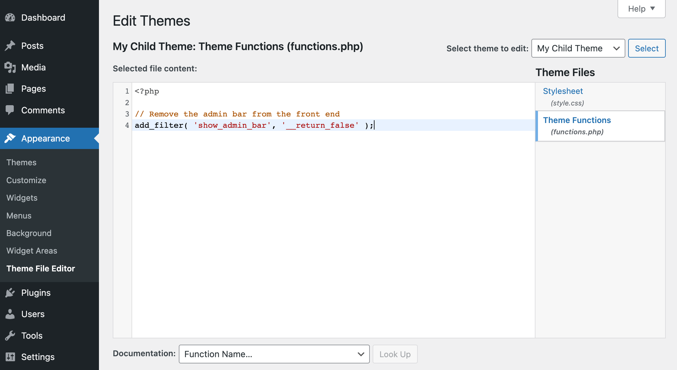 Beispiel für das manuelle Hinzufügen eines Code-Snippets zu WordPress