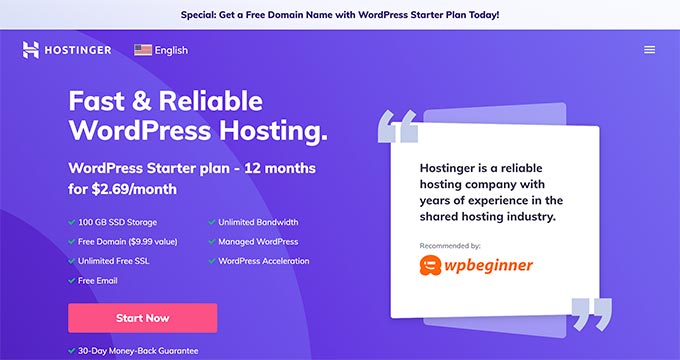 ホスティンガーのウェブサイト Hostinger website