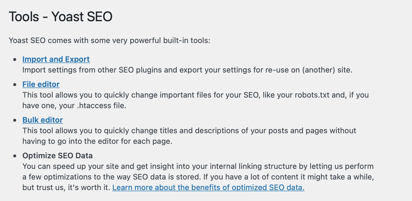 Alat bawaan di dalam tutorial Yoast SEO.