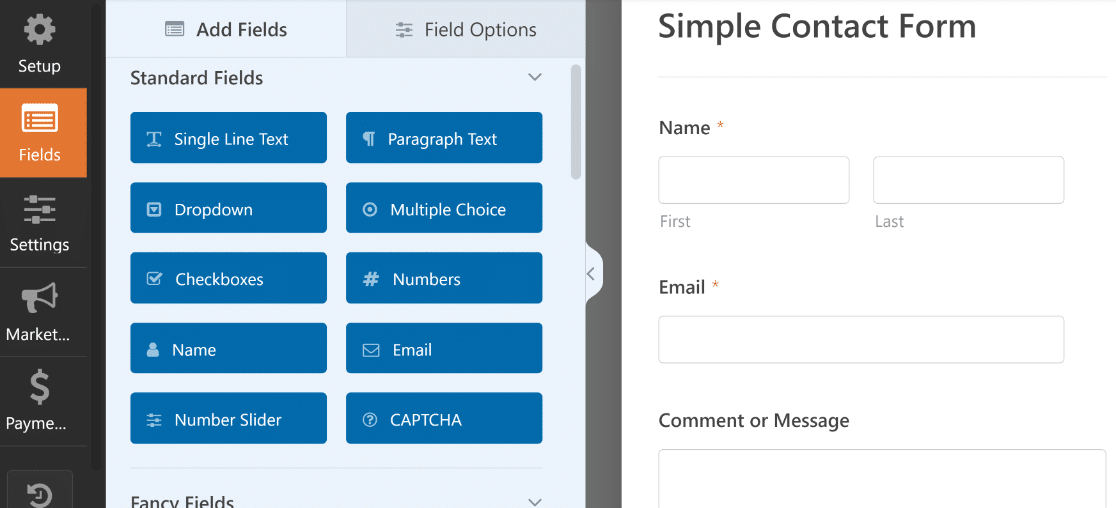 Simple contact form fields
