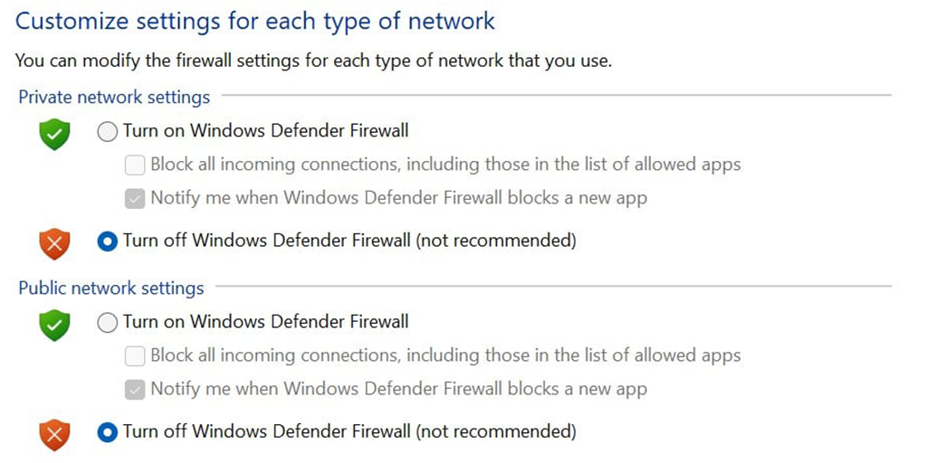Bagaimana Cara Memperbaiki Kesalahan ERR_INTERNET_DISCONNECTED? (9 Metode) 9 Turning off Windows Defender Firewall