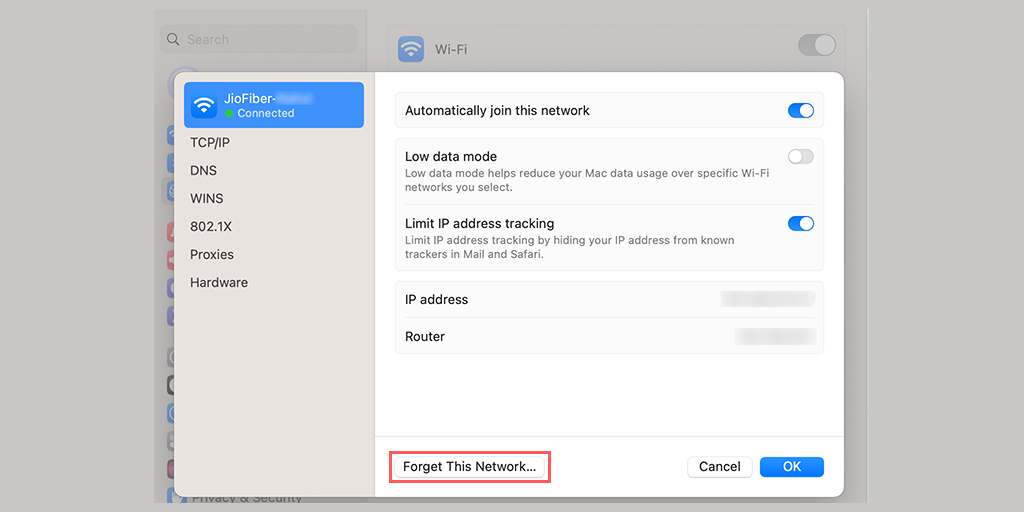 Bagaimana Cara Memperbaiki Kesalahan ERR_INTERNET_DISCONNECTED? (9 Metode) 7 Forget network in Mac