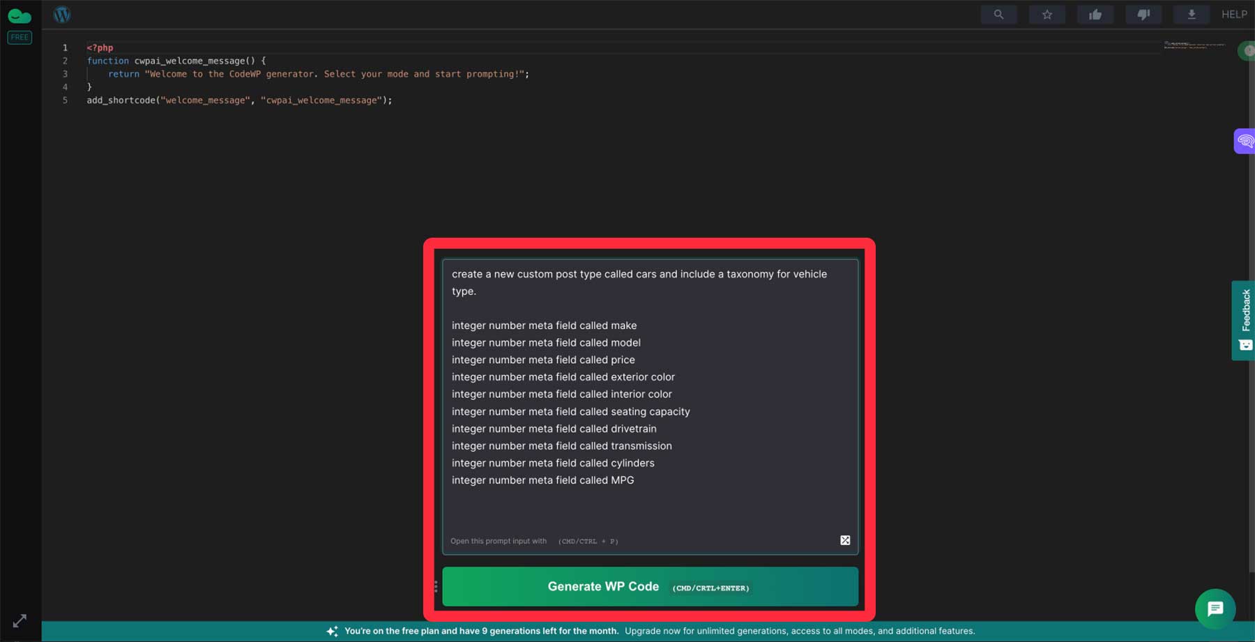 เพิ่มข้อความพร้อมท์ CodeWP