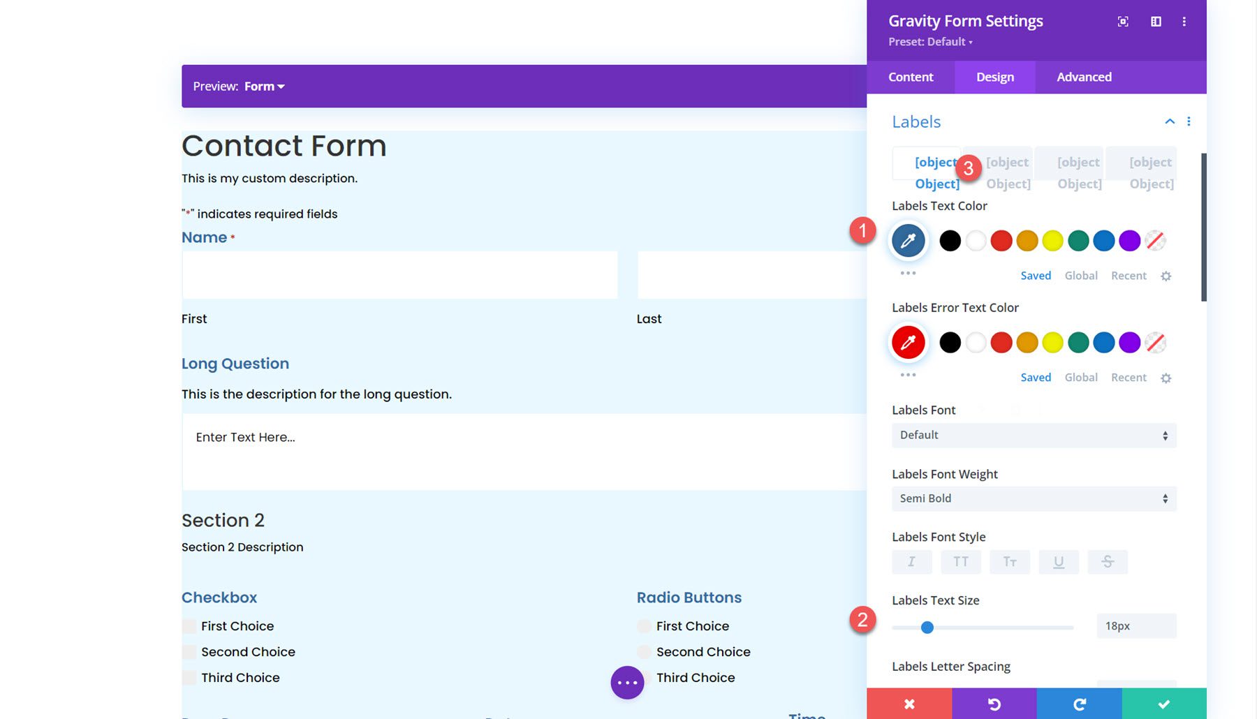 适用于 Divi 标签的重力形式造型器模块