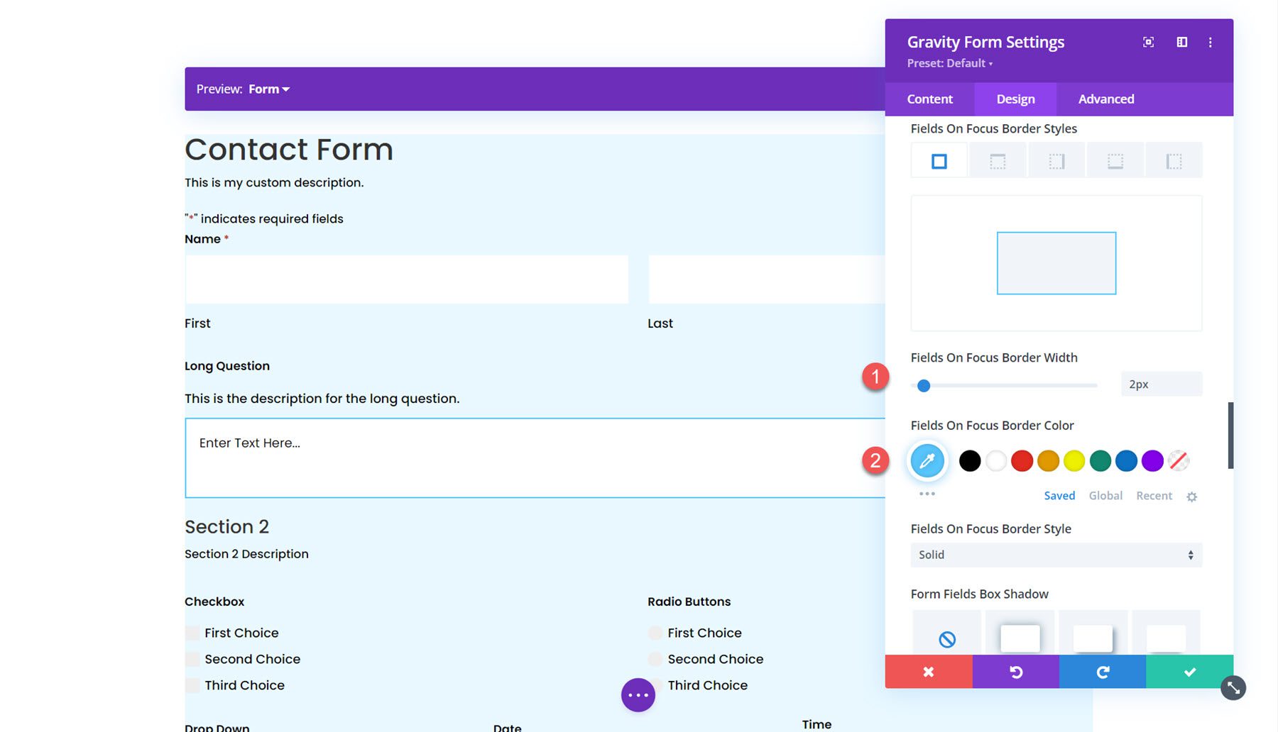 Divi Fields Focus 的重力形式造型器模块
