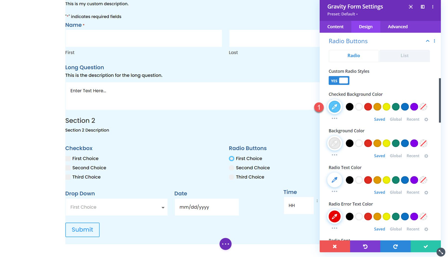 Divi 单选按钮的重力形式 Styler 模块