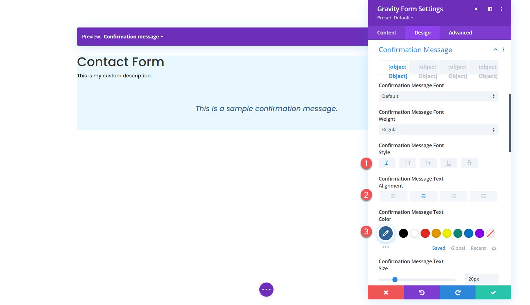 用于 Divi 确认消息的重力形式 Styler 模块