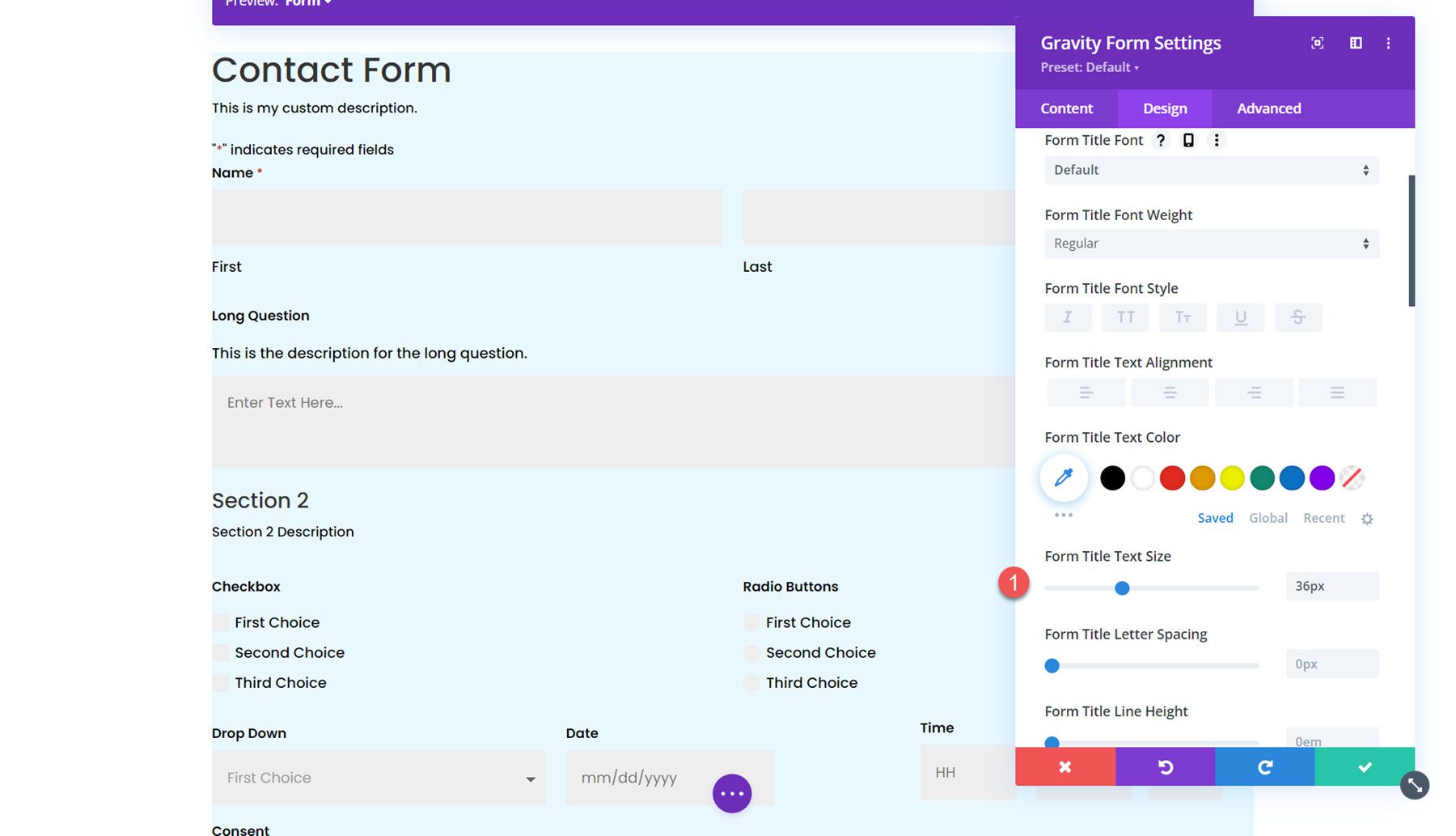 Divi 表单标题的 Gravity Forms Styler 模块