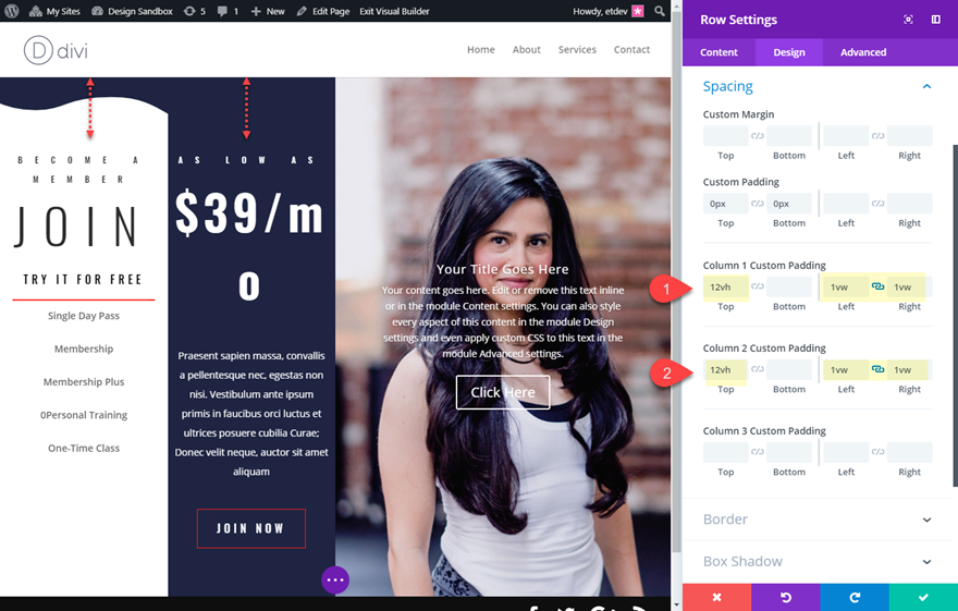 Seitenlayouts im Vollbildmodus