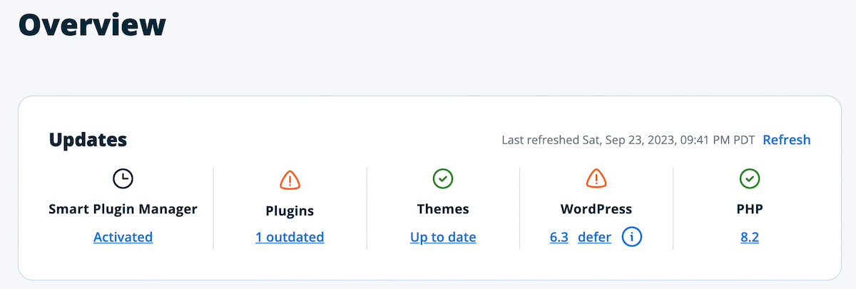 Panoramica della dashboard dell'hosting di WP Engine
