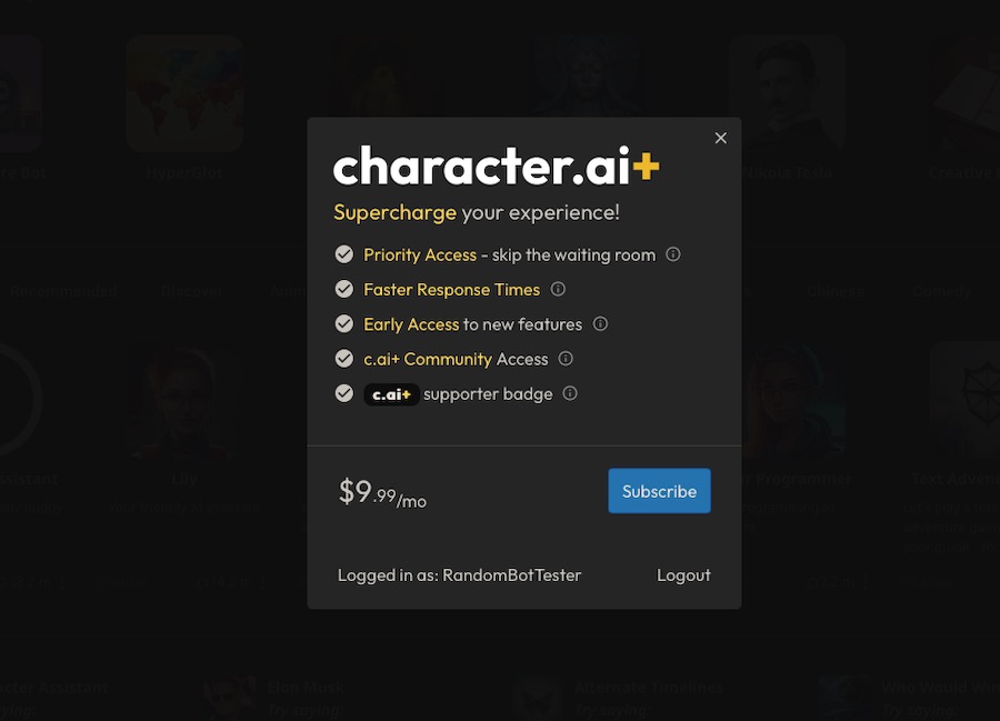 تسعير Character.ai