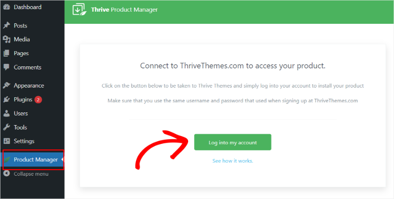قائمة مدير المنتجات المزدهرة - IsItWP - كاشف WordPress المجاني thrive product manager menu