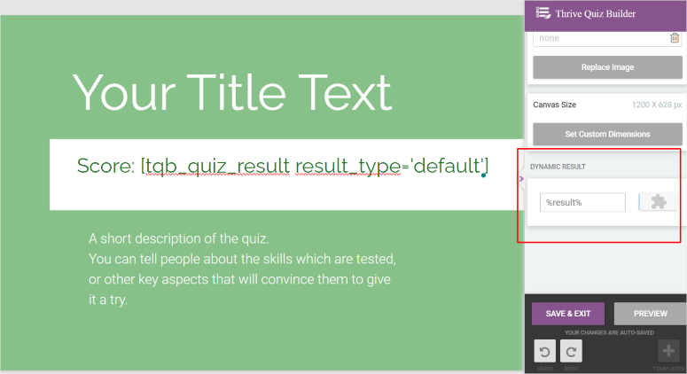 النتيجة الديناميكية المزدهرة - IsItWP - كاشف WordPress المجاني thrive quiz dynamic result